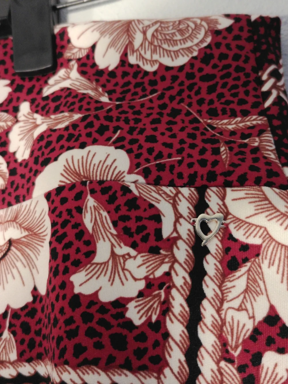 Thalia Sodi Burgundy and Cream Floral Midi Pencil Skirt